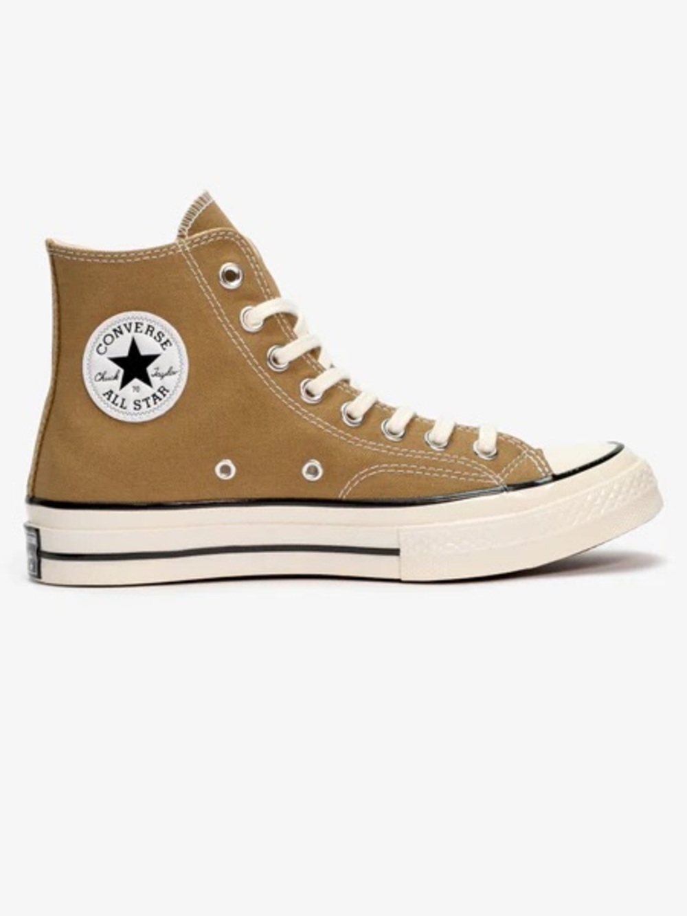 Converse High Top Sneakers — Tan, White, Red Logo